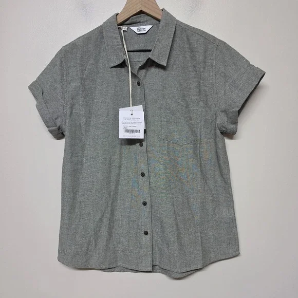 Bridge & Burns The Bea Short Sleeve Button Up Shirt Sage Chambray Sz M NWT $108 - Picture 1 of 8